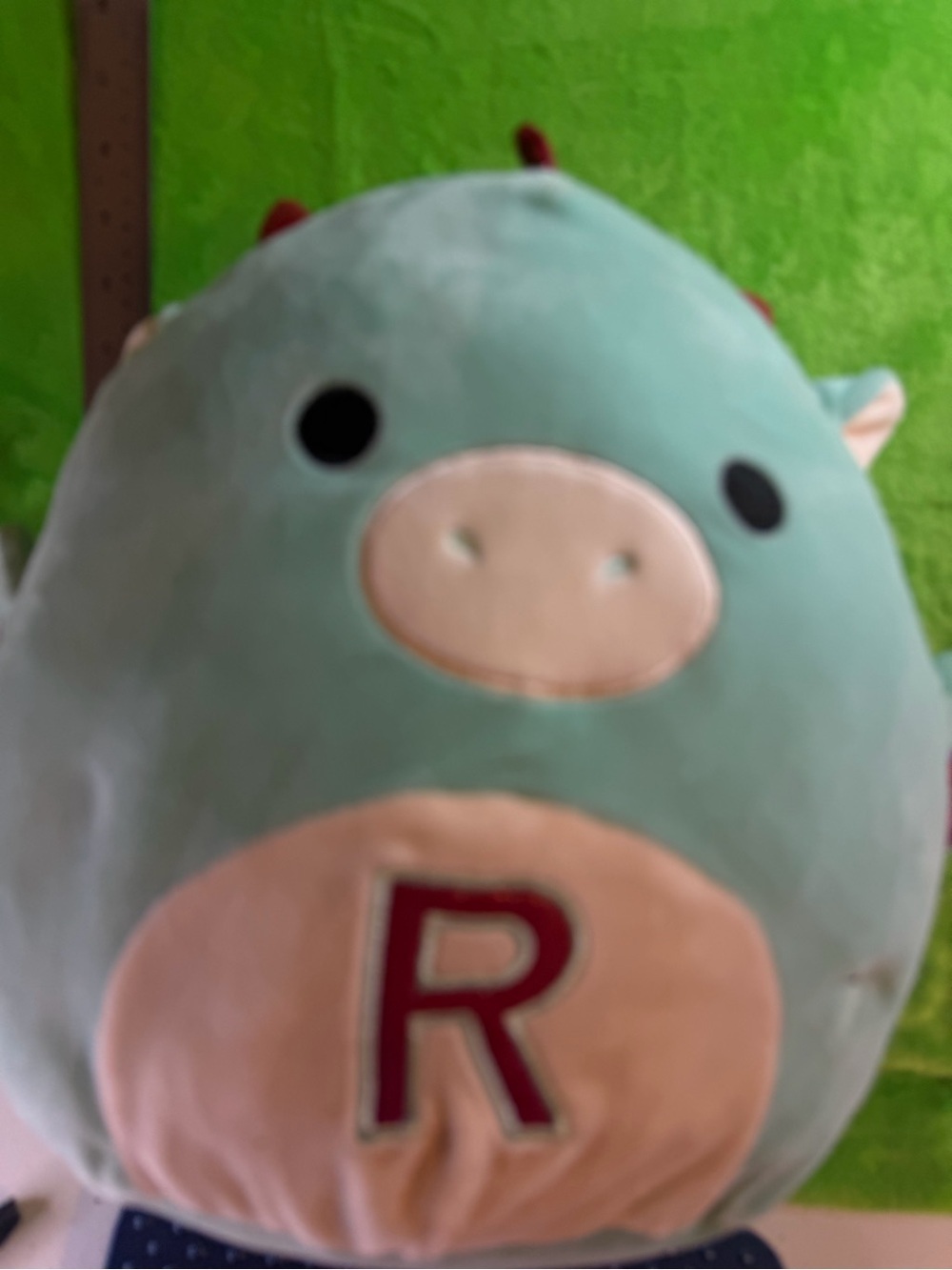 Squishmallows Mint Green Plush with Cream Face and Red 'R' Accent